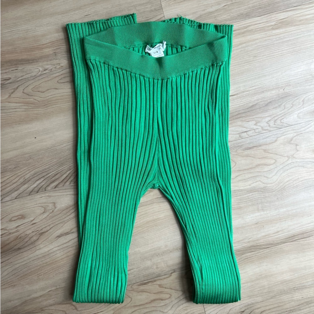 Good American Knit Ribbed Flare Summer Green Pants Size 1/2 (XS/S) - Picture 5 of 6